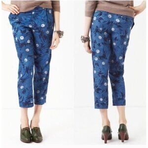 Anthropologie Elevenses Womens 8 Lunar Mum Floral Crop Pants Lightweight Blue